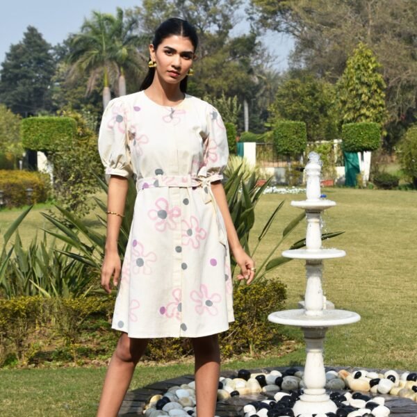 Polka Puffed Sleeves Dress